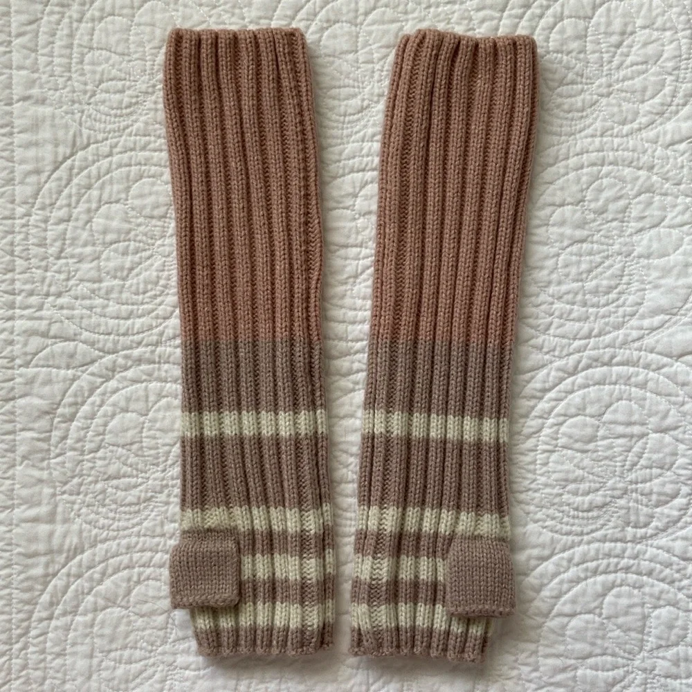 Free People Fingerless Knit Gloves Mauve Tan Cream One Size NEW - Picture 5 of 11